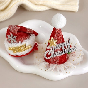 Cute Christmas santa hat hair clips with red glitter and white lace for girls