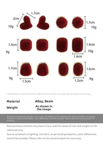 Size chart showing six burgundy velvet earring styles with dimensions and weights