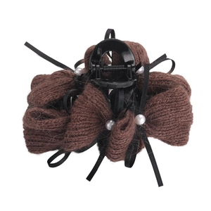 Elegante molletta per capelli a fiocco in maglia con perle per autunno e inverno