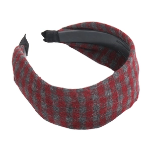 Retro red and grey checkered plaid headband for women with non-slip inner teeth