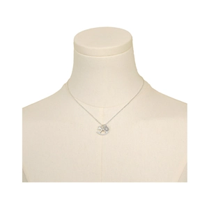 Exquisite silver rocking horse necklace with sparkling pavé crystals on a neck model