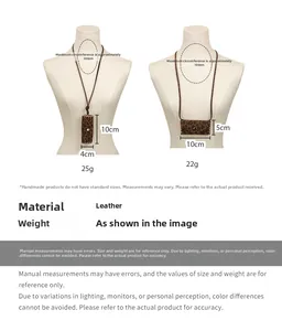 Detail view of leopard print lipstick bag necklaces with dimensions and metal clasp
