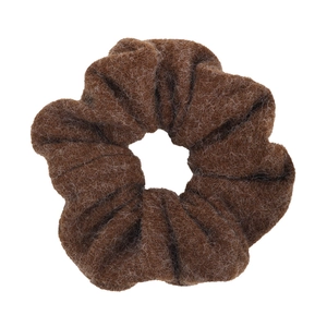 Plush brown wool hair scrunchie with soft fluffy texture for autumn and winter styles
