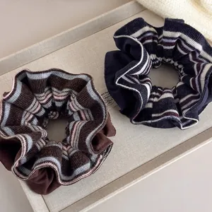 Women Knit Striped Scrunchie Large Elastic Hair Tie Double Sided Handmade Fabric Ponytail Holder Korean Style Fashion Accessories