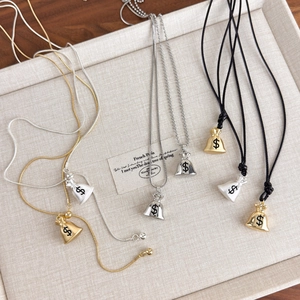 New Chinese style lucky money bag necklace with dollar sign charms in gold and silver finish