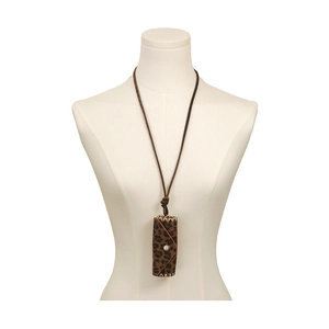 Leopard print mini bag necklace with long cord and silver snap button for women