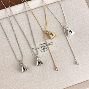 New Chinese-style money bag pendant necklaces in gold and silver with elegant $ symbol