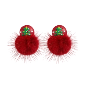 Festliche Weihnachtsbaum-Ohrringe mit leuchtend rotem Pompon und grünem Baum-Muster