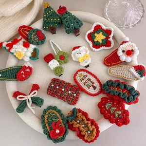 Christmas handmade crochet knit hair clips set with cute reindeer and snowman motifs