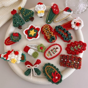 15pcs Christmas crochet hair clips set featuring Santa, tree, and reindeer designs