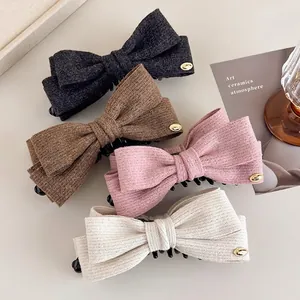 Autumn Winter Woolen Bow Banana Clip High Ponytail Hair Claw Elegant Knitted Fabric Bowknot Shark Clip Hair Accessories For Women