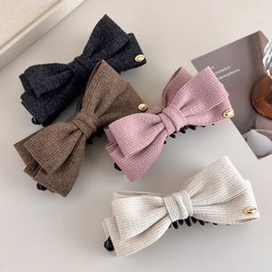 Chic autumn winter woolen bow hair clips in black brown pink and beige set