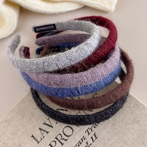 Women's Knitted Yarn Hairband Winter Fuzzy Mohair Look Thin Headband Handmade Solid Color Elastic Hair Accessory For Daily