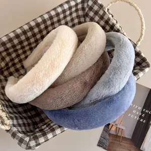 Élégant Serre-Tête En Peluche Épaissie D'Hiver Fausse Fourrure De Lapin Bandeau Large Effet Crâne Haut Accessoires Cheveux Femme