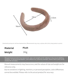 Spécifications de taille du serre-tête en peluche marron avec poids et diamètre