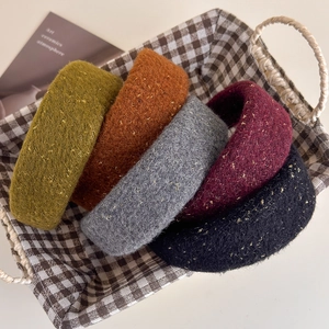 Women Elegant Wide Tweed Knitted Headband Gold Satin Sparkling Padded Hair Band Soft Vintage Autumn Winter Hair Accessory