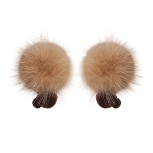 Elegant plush bear earrings with khaki pom-poms and cute cartoon bear head details
