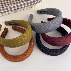 Elegant knit tweed headbands with gold metallic thread set in various colors