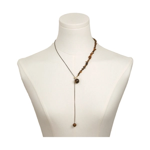 Asymmetric Y-shaped necklace with tiger eye stones on black cord for bohemian look