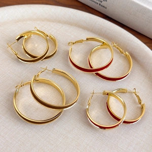 Set of luxury red and brown velvet hoop earrings in gold metal finish for women
