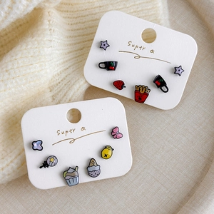 Collection de Boucles d'Oreilles en Cuivre Émaillé de Dessin Animé pour Femmes Filles Petites Frites de Glace de Fruits Bijoux Quotidiens