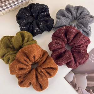 Lot de 5 chouchous en tricot pelucheux avec fil d'or pour coiffure féminine automnale