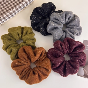 Lot de 5 chouchous en tricot d'hiver avec fils dorés et couleurs automnales variées