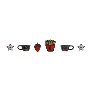 Lot de six petites boucles d'oreilles clous mignonnes avec motifs frites et étoiles