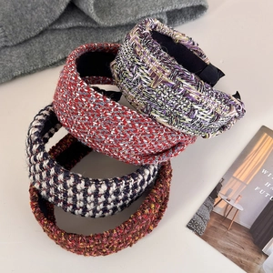 Franse stijl tweed brede haarbanden in vier vintage kleuren voor herfstmode-accessoires
