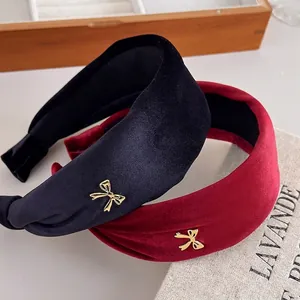 Vintage velvet padded headbands in black and burgundy with elegant golden bow details