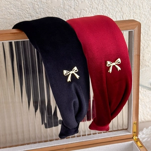 French Vintage Velvet Bow Wide Headband High Cranial Top Hair Hoop For Women Retro Elegant Fabric Hair Accessories