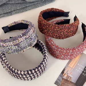 Franse tweed haarkbanden in paars, oranje, bruin en zwart-wit ruitjespatroon voor dames