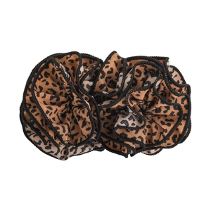 Leopard print scrunchie with black wavy edges and voluminous pleated fabric design