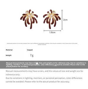 Detailed size specifications for red firework zircon stud earrings in copper gold plating