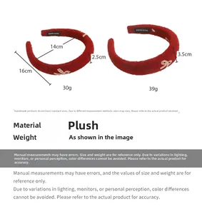 Detail view of red plush bow headbands showing 2.5cm and 3.5cm thickness comparison