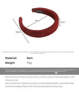 Detail showing dimensions and 3cm thickness of the red knitted handmade headband