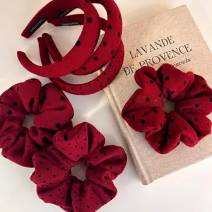French Vintage Red Polka Dot Knitted Hair Accessory Set With Scrunchie And Headband Bow For Women Fashion Styling Gift
