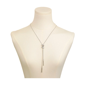 Collier en Y argenté ajustable avec nœud en zircon et longs pendentifs verticaux fins