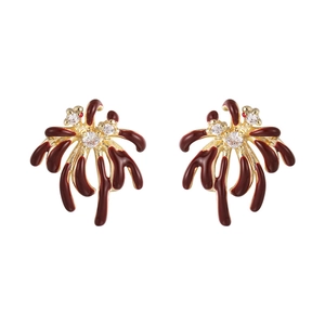 Elegant red fireworks zircon earrings with gold plating and enamel craft for women