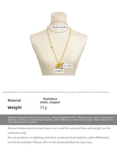 Detailed view of gold horse pendant necklace with 70cm chain and sizing information