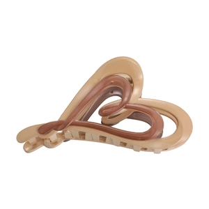 Elegant beige and brown gradient double-layered heart hair claw clip with a glossy finish