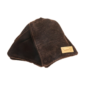 Deep brown velvet hair clip with premium chenille texture and sweet leather tag