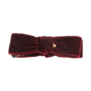 Vintage burgundy velvet bow banana clip with shimmering gold details for women