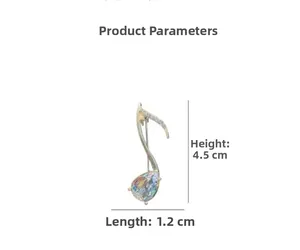 Dimensions détaillées de la broche note de musique dorée avec strass et gemme
