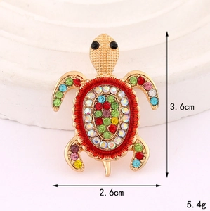 Colorful turtle brooch with rhinestones and gold plating, size 3.6x2.6cm and 5.4g weight