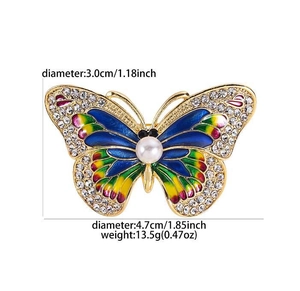 Detailed view of luxury enamel butterfly brooch with crystals, pearls and 4.7cm width