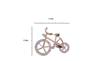 Detailed size chart for vintage bicycle brooch in gold metal with sparkling crystals