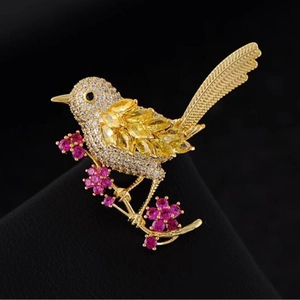Spilla Vintage in Oro con Uccello su Ramo in Lega e Strass Spilla a Fiore Elegante in Zircone per Gioielli da Banchetto Donna