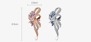 Close-up of elegant marquise brooch with crystals, size 2.8cm by 6.5cm dimensions