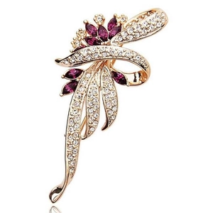 Elegant gold flower brooch with purple marquise stones and crystals for women suit